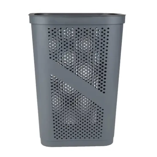 Mind Reader 60L Perforated Plastic Laundry Hamper with Lid Gray {7}