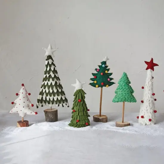 Hello Honey&reg; 16" Red & Cream Handmade Wool Felt Applique Tree with Star & Pom Poms {3}
