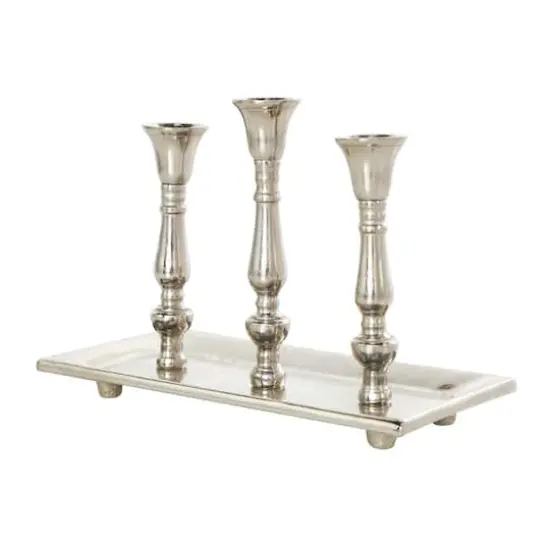 Aluminum 3 Candle Candelabra with Candle Plate Silver {1}