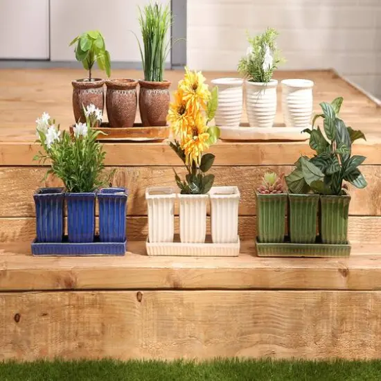 Square Ceramic Small Planter Set Green {7}