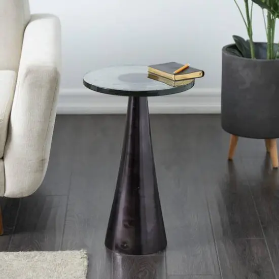 22" Black Aluminum Geometric Cone Accent Table with Textured Glass Tabletop {11}