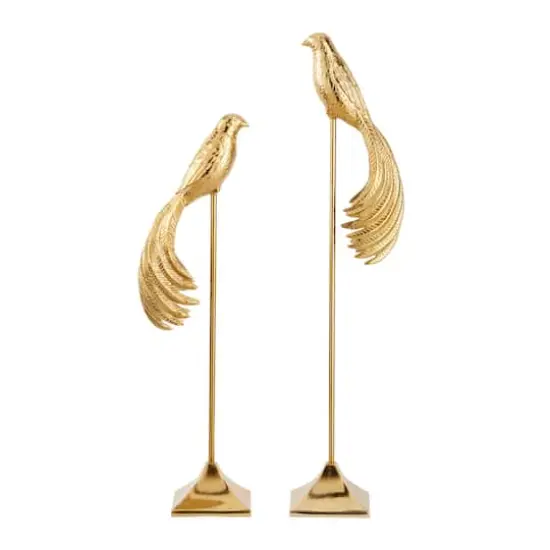 Set of 2 Gold Aluminum Eclectic Bird Sculpture, 32", 27" {1}