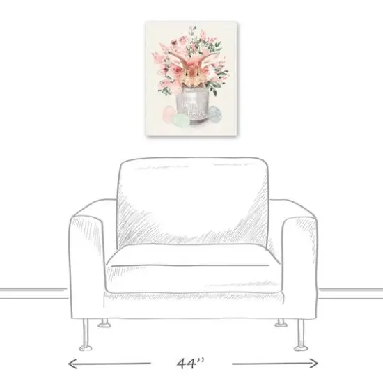 Easter Bunny Floral Bucket 16" x 20" Canvas Wall Art {6}