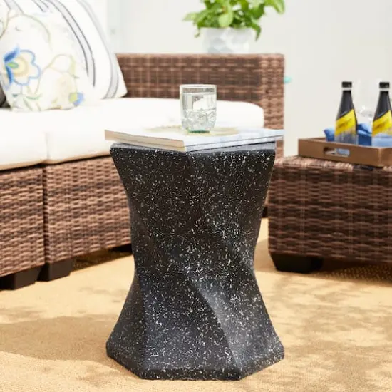 Glitzhome&reg; 17.75" Multifunctional Twist-Style Faux Terrazzo Garden Stool Black {5}