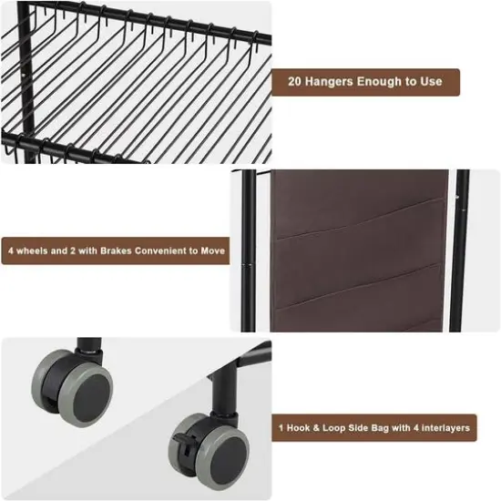 NEX&trade; Black 20-Hanger Rolling Trolley Closet Organizer {4}