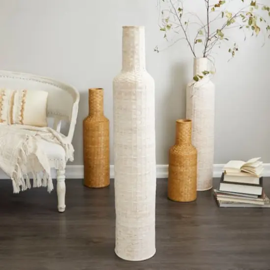 White Bamboo Tall Woven Floor Vase 9" x 9" x 48" {7}