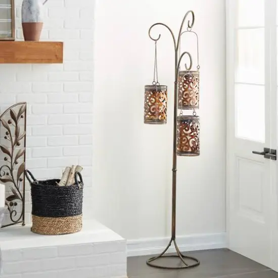 5.5ft. Brass Iron Eclectic Candle Holder Lantern {7}