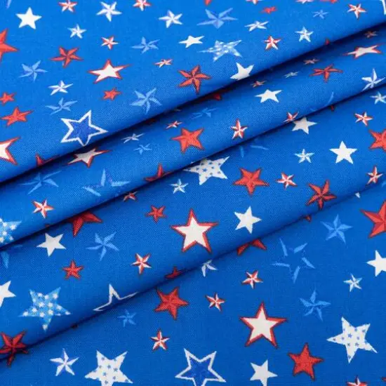 SINGER Red, White & Blue Scattered Stars Cotton Fabric {3}