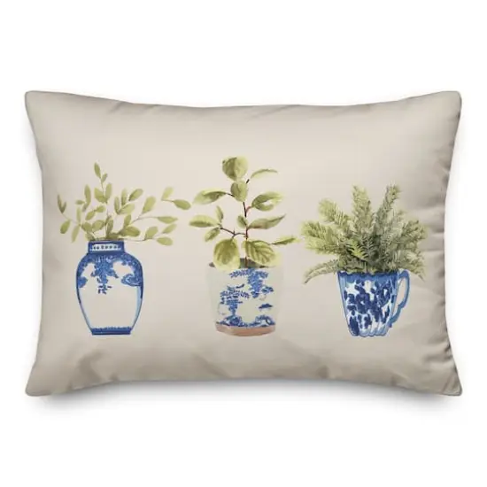 Potted Plants Blue White 14" x 20" Throw Pillow {3}