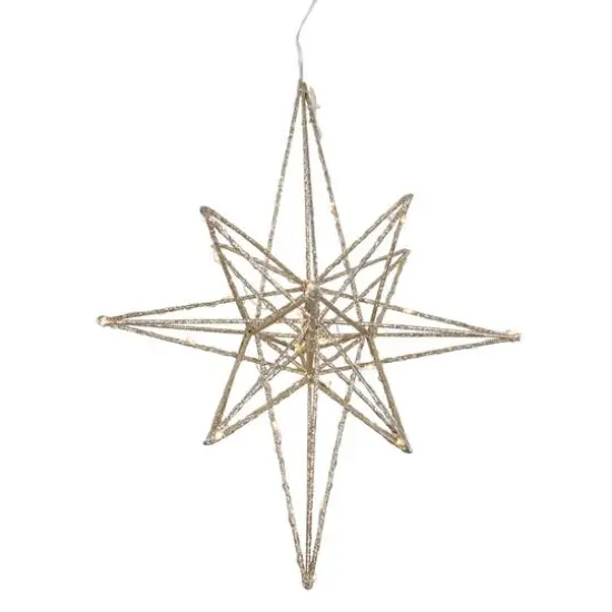 12'' Warm White LED Lighted B/O Gold Glittered Geometric Star Christmas Decoration {1}