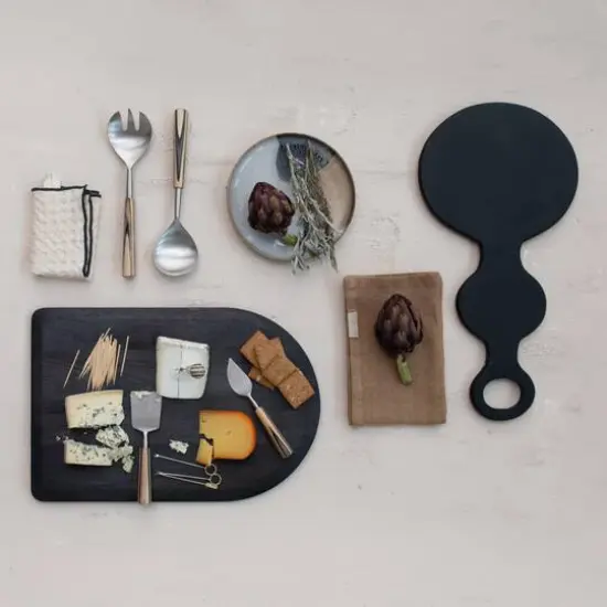 Hello Honey&reg; 2-Piece Natural & Black Stainless Steel & Mango Wood Salad Servers with Handles & Design {6}