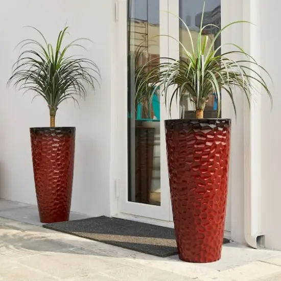Glitzhome&reg; 31" Eco-Friendly Honeycomb Textured Tall Plastic Planters, 2ct. Red {6}