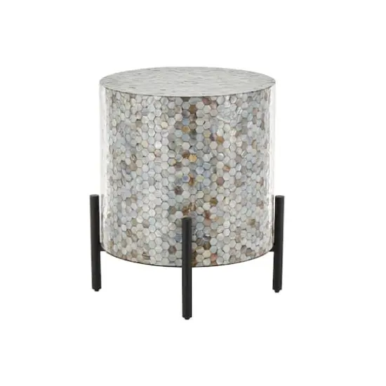 22.5" Multicolor Mother of Pearl Abstract Handmade Inlay Side End Accent Table {3}
