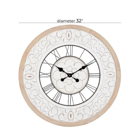 White Wood Farmhouse Wall Clock, 32" x 32" x 2" {9}