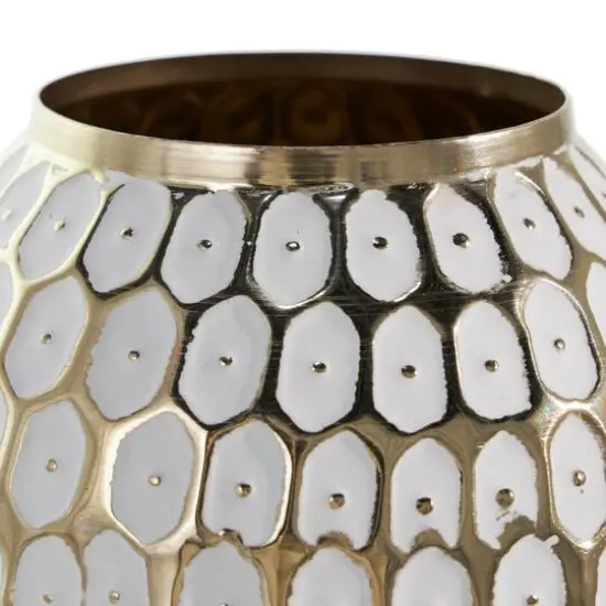 11" Gold & White Geometric Dot Metal Vase {4}