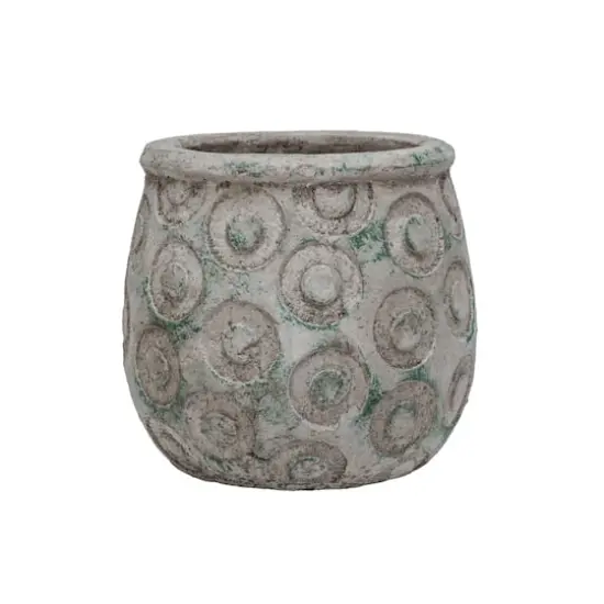 Hello Honey® 6.5" Green Debossed Circles Terra Cotta Planter {3}