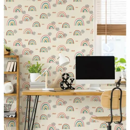RoomMates Rainbow's End Peel & Stick Wallpaper Pink and Taupe {4}