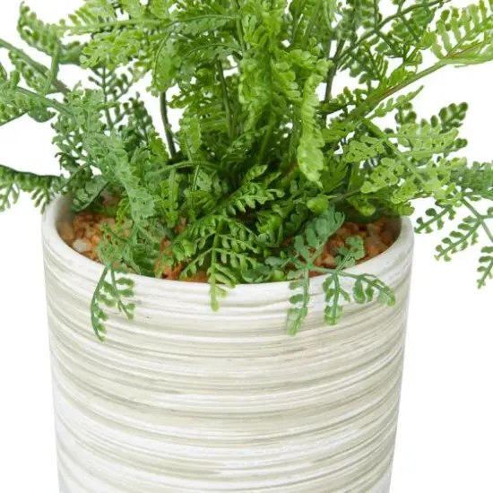 13" Green Faux Foliage Fern Artificial Plant With Patterned Round Pot {4}