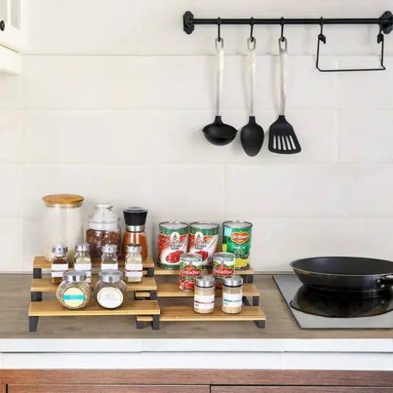 Natural 3-Tier Expandable Step Spice Rack for Kitchen Cabinet, 4ct. {5}