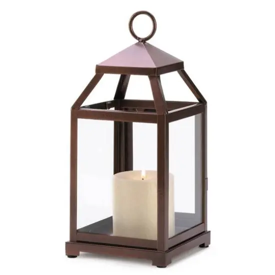 12" Rustic Bronze Contemporary Lantern {1}