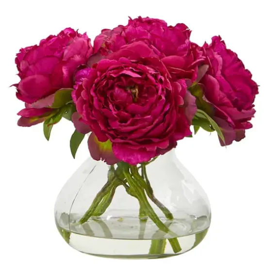 10" Peony Arrangement in Glass Vase {1}