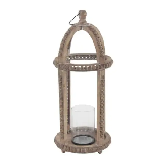 29" Brown Recycled Wood Natural Candle Holder Lantern {3}