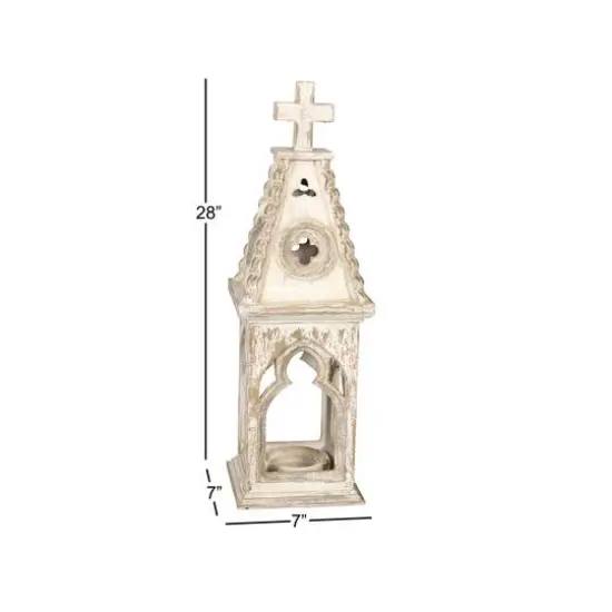 White Wood Vintage Candle Holder Lantern, 28" x 8" x 8" {9}
