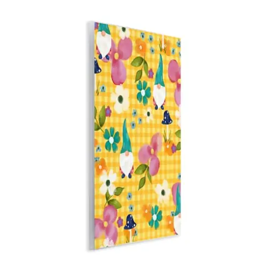 Stupell Industries Yellow Tartan Patterned Spring Gnomes Mushrooms Wall Plaque Art {4}