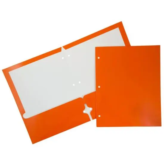 JAM Paper Laminated 2-Pocket Glossy 3-Hole Punch School Folders, 6ct. Orange {1}