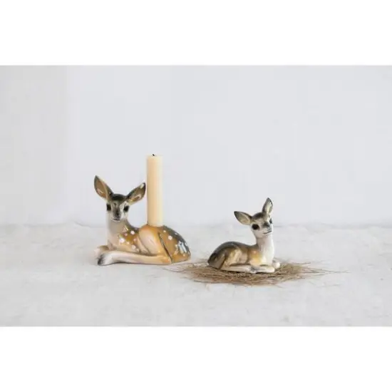 Hello Honey&reg; 4" Brown & White Decorative Stoneware Fawn Figurine {3}