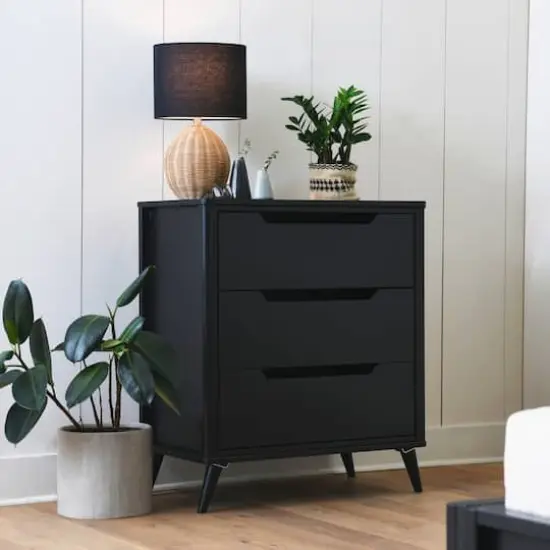 Hello Honey&reg; 37.5" Yume Mid Century Modern Solid Wood 3-Drawer Dresser Chest Black Stain Finish {3}