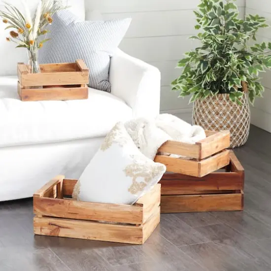 Set of 4 Brown Mahogany Farmhouse Storage Basket, 22" x 15" x 9" {12}