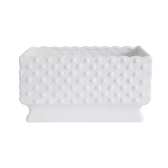 Hello Honey&reg; 11" White Hobnail Rectangle Ceramic Planter {3}