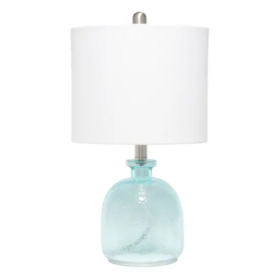 Lalia Home 20" Clear Blue Hammered Glass Jar Table Lamp with White Shade {1}