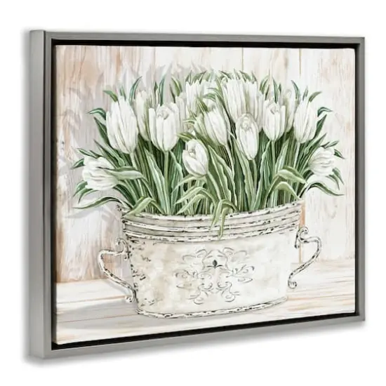 Stupell Industries Fresh White Tulip Flowers Vintage Floater Framed Art Gray {4}