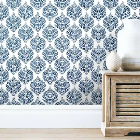 RoomMates Hygge Fern Damask Peel & Stick Wallpaper Blue and White {4}