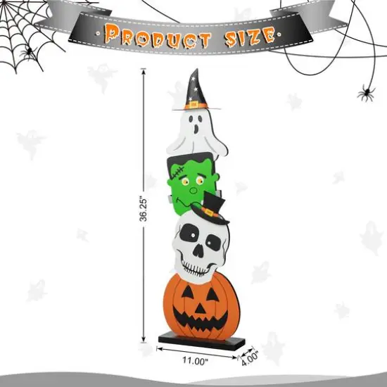 Glitzhome&reg; 36" Halloween Wood Stacked Ghost, Frankenstein, Skull & Pumpkin Porch D&eacute;cor {9}