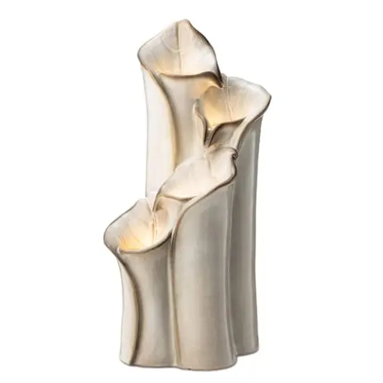 Glitzhome&reg; 31.25" 4-Tier LED Lotus Leaf Textured Ceramic Vase Outdoor Floor Fountain Sand Beige {1}