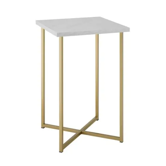 Walker Edison Luxe Modern Glam Square Side Table Faux White Marble/Gold {2}