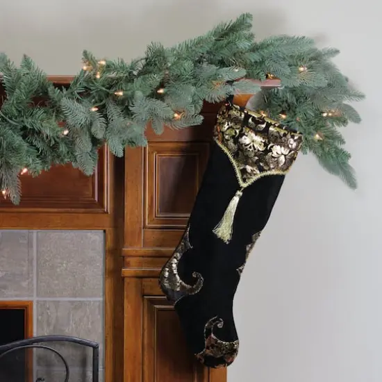 21.5" Black & Gold Damask Print Christmas Stocking {4}