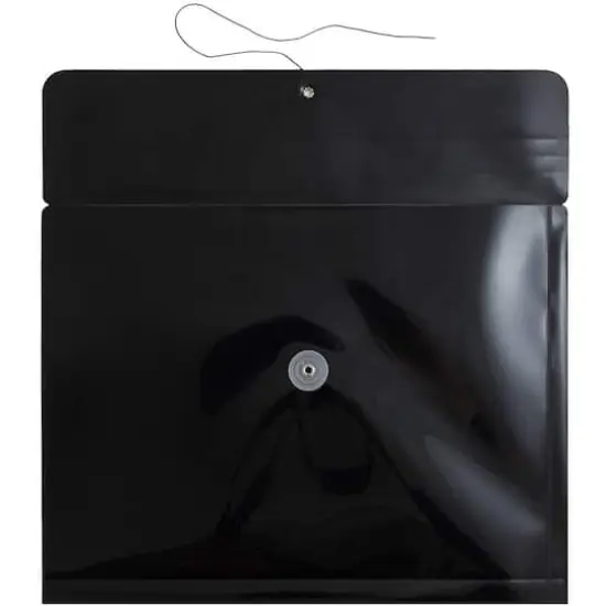 JAM Paper Letter Booklet Plastic Envelopes with Button & String Tie Closure, 12ct. Black {4}