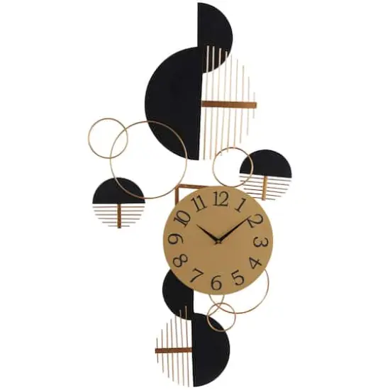 44" Black Metal Half Moon Geometric Wall Clock D&eacute;cor {1}