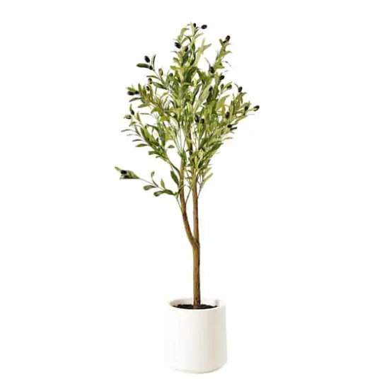American Art Decor 4ft. Realistic Artificial Olive Tree in White Pot {1}