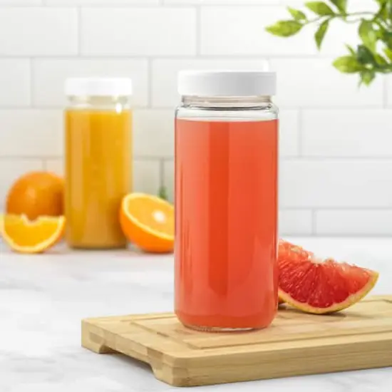 JoyJolt&reg; 16oz. Reusable Glass Juice Bottles with Lids, 8ct. White {8}