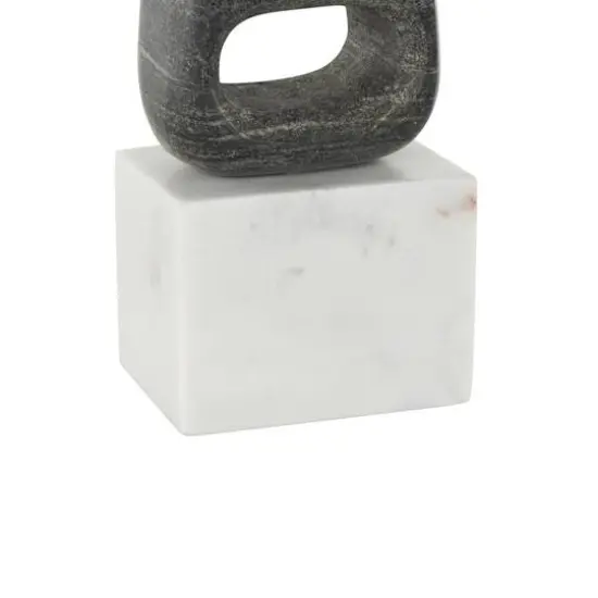 8.25" White & Black Marble Geometric Cutout Oval Bookend Set with Block Base {6}