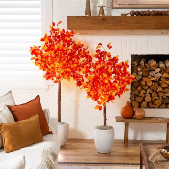 4ft. Pre-Lit Autumn Artificial Fall Tree with 160 Warm White LED Lights {11}