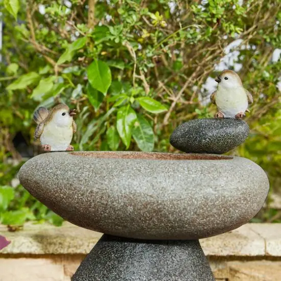 Glitzhome&reg; 20.75" Zen-Style Faux Stone Texture Outdoor Birdbath Fountain with LED Light {6}