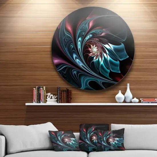 Designart - Blue Abstract Floral Shapes' Large Floral Metal Circle Wall Art {3}