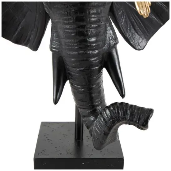 21" Black & Gold Polystone Elephant Head with Birds Statue {7}