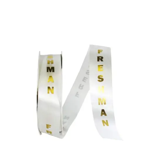The Ribbon Roll 1.375" x 100yd. Satin Freshman Ribbon White/Gold {1}